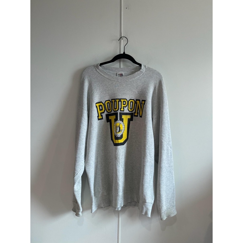 Vintage Fruit Of The Loom Sweatshirt Mens XL Gray Poupon U Funny USA Distressed